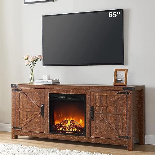 YPBBOOM Fireplace TV Stand for 65 Inch TV Farmhouse Barn Door Media