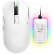 YPBDAN Wireless Gaming Mouse with RGB Magnetic Fast Charging Dock, 2.4GHz/USB-C/Bluetooth, 24000 DPI, Ergonomic Lightweight Computer Mouse for PC Mac Laptop,White