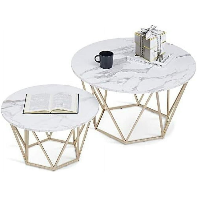 Ypdchb Round Nesting Coffee Table Modern Faux Marble For Living Room 31 