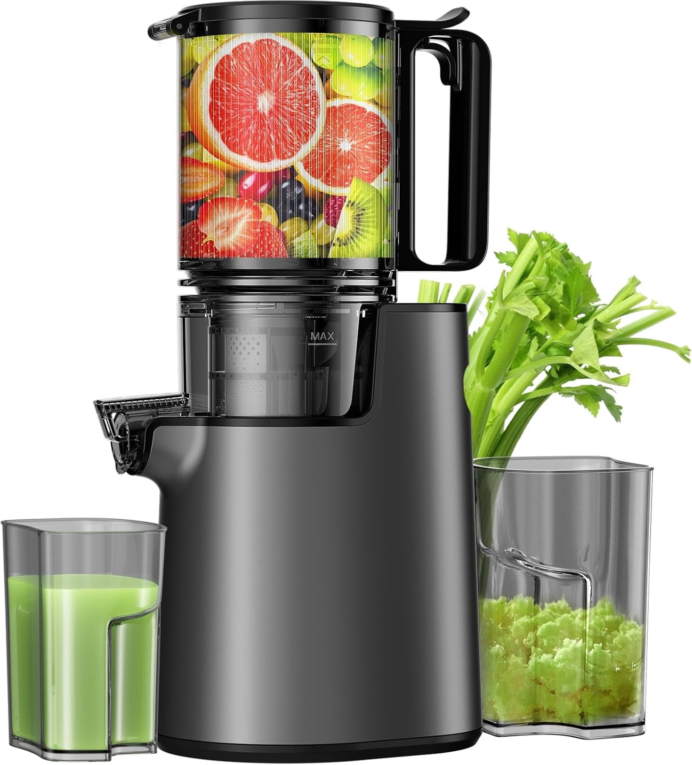 YPONE Cold Press Juicer, Masticating Juicer with 5.4" Wide Feed Chute, 350w Slow Juicer Machines Fit Whole Vegetables and Fruits,Juice Extractor Machine with High Juice Yield, Easy to Clean(Black)
