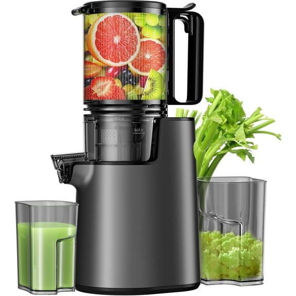 YPONE Cold Press Juicer, Masticating Juicer with 5.4" Wide Feed Chute, 350w Slow Juicer Machines Fit Whole Vegetables and Fruits,Juice Extractor Machine with High Juice Yield, Easy to Clean(Black)