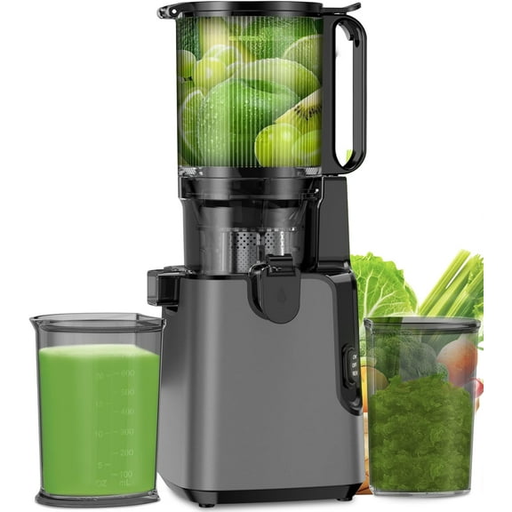 SUDILO Cold Press Juicer, Masticating Juicer with 5.4" Wide Feed Chute, 350w Slow Juicer Machines Fit Whole Vegetables and Fruits,Juice Extractor Machine with High Juice Yield, Easy to Clean(Black)