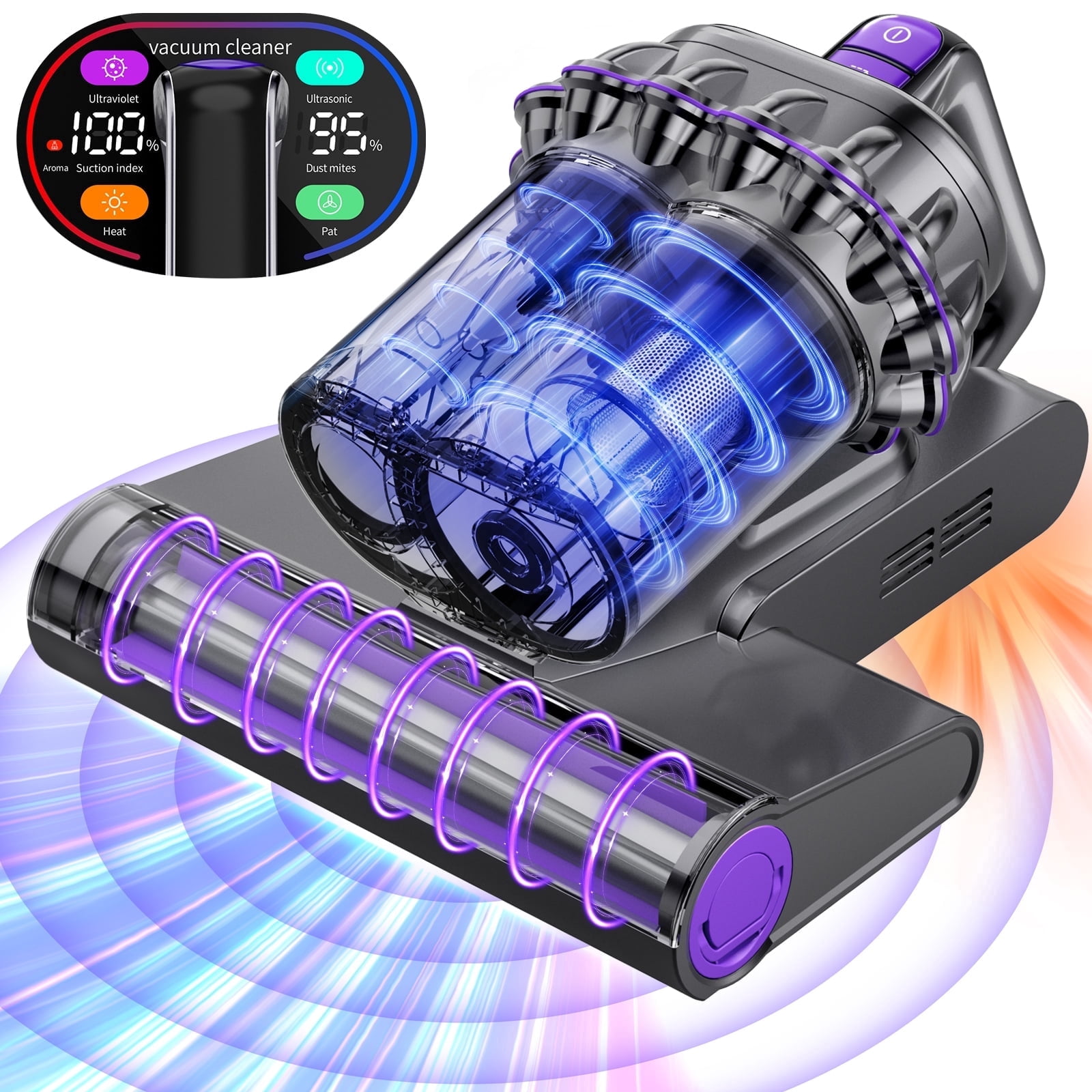 Mattress Vacuum Cleaner with Heat, 16kPa Strong Suction & HEPA Filter, Deep Cleans Dust, Particles, Pet Hair from Bed, Couch, Carpet, 500W Corded, Gray