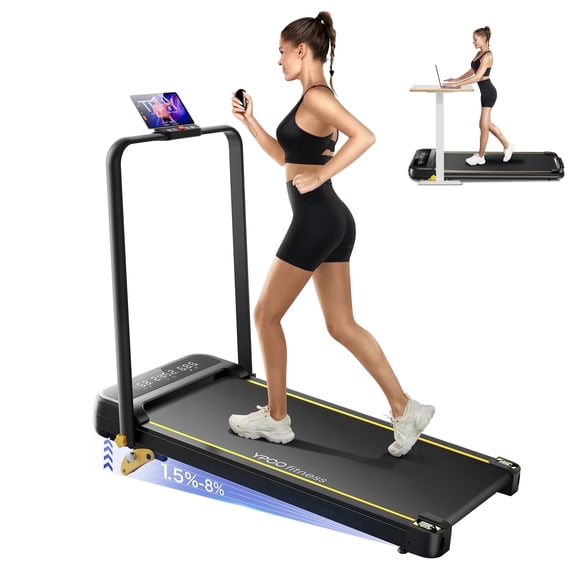 New Year Clearance Sale, YPOO 2-in-1 Folding Treadmill with 8% Incline, 300 lb Capacity Under Desk Treadmill for Home, 5 MPH Compact Walking Pad, APP & Remote Control, Easy Storage