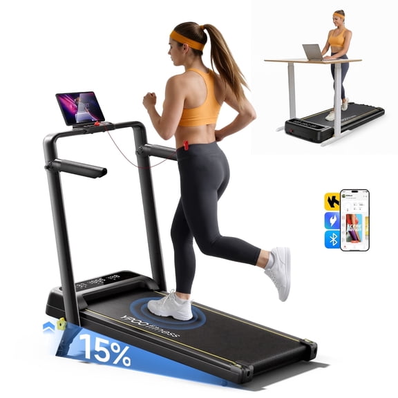 YPOO Foldable Treadmill with Incline, 2.5HP Portable Walking Pad with Handle for Home Office, LED Display, Remote Control and 300 lbs Capacity
