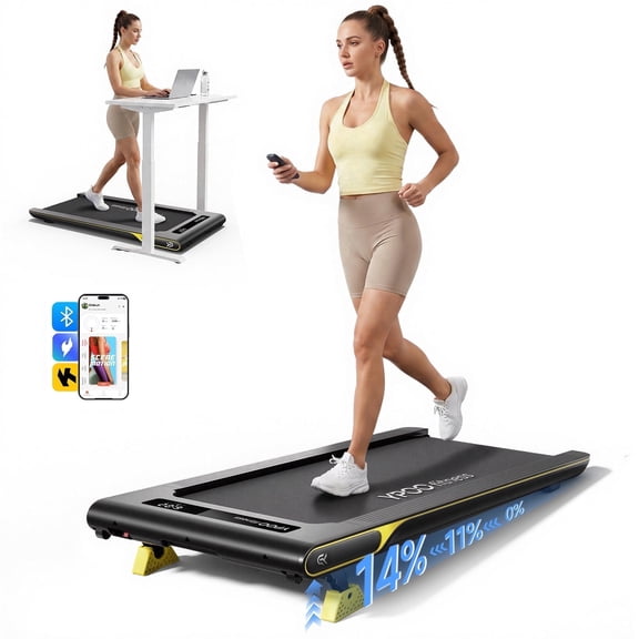 YPOO Walking Pad with 14% Incline, Portable Treadmill with 350 lbs Capacity, 3.0HP Motor, LED Display, Black