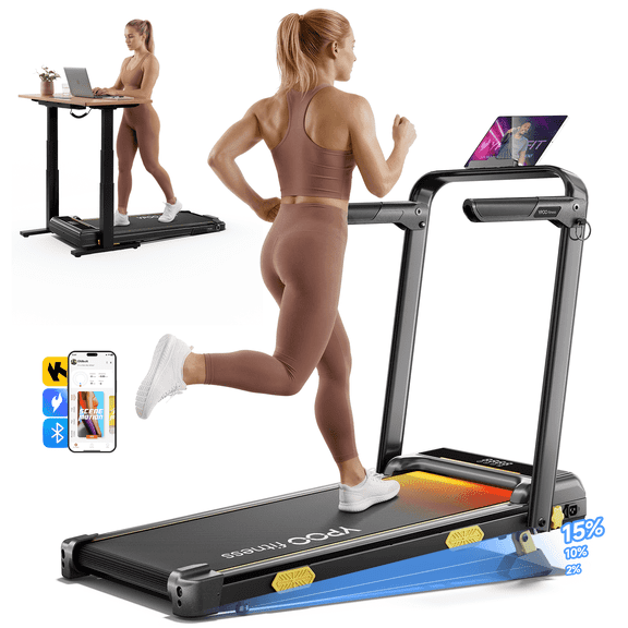 YPOO Walking Pad with 15% Incline, Foldable 6.3 MPH Walking Pad with Handle/Side Handrails, Quiet for Home Small, 330 LBS Capacity