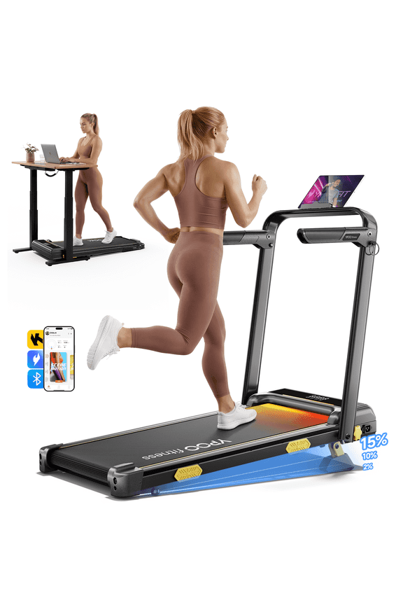 Walking Pad with 15% Incline, Foldable 6.3 MPH Walking Pad with Handle/Side Handrails, Quiet for Home Small, 330 LBS Capacity