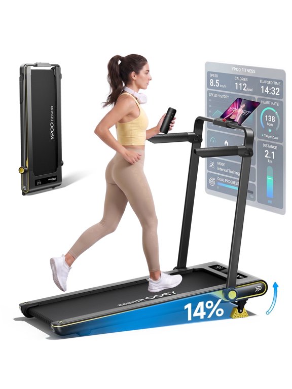 Walking Pad with Foldable Handles, 2.5HP Incline Treadmill, 350 Ibs Capacity, LED Display, Black