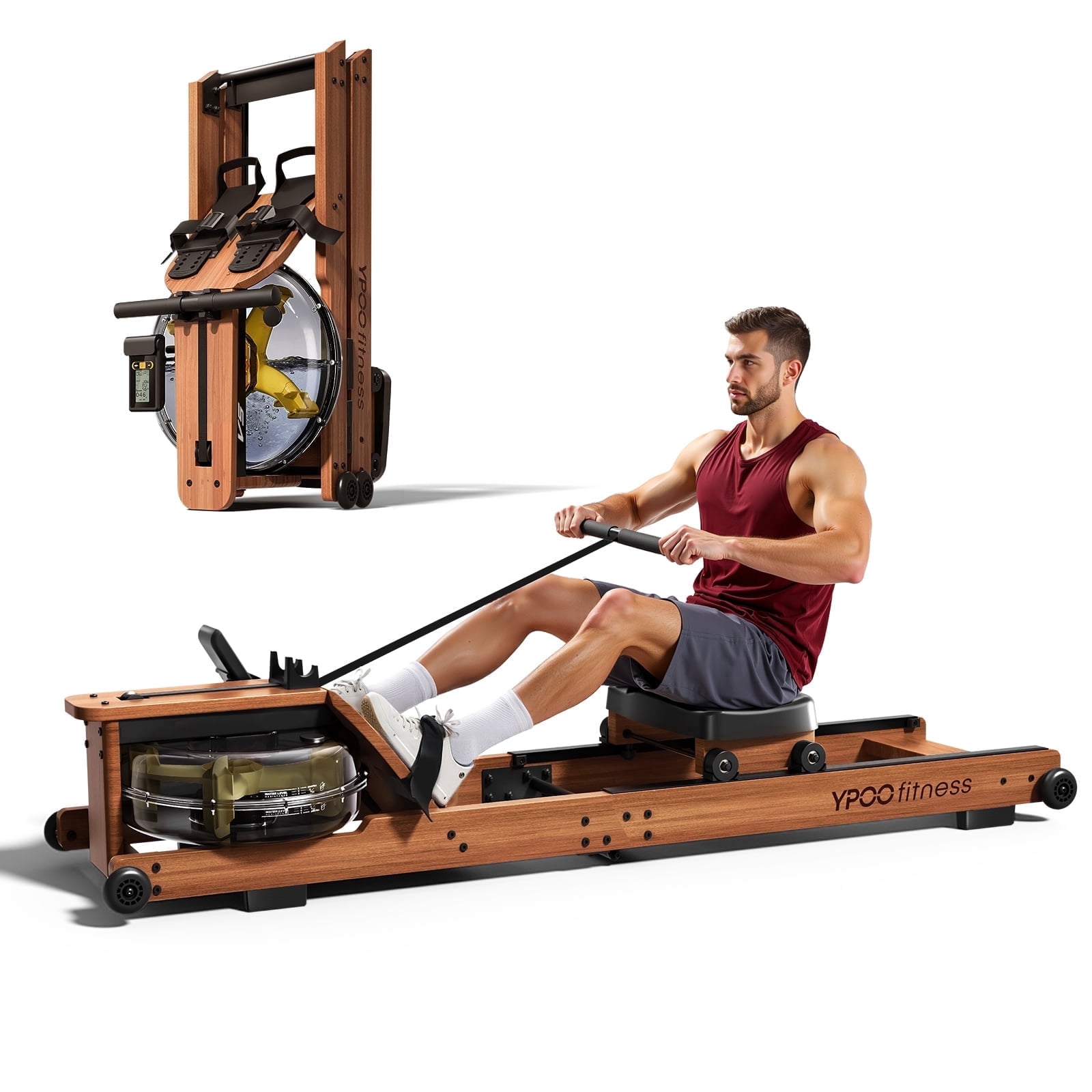 Up&go Rowing Machine YPOO Wooden Water Rowing Machine for Home, Foldable Row Machine with ...