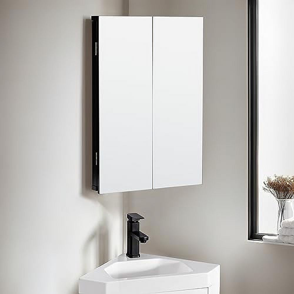 Poombiubiu 24" Bathroom Corner Medicine with Mirror Black