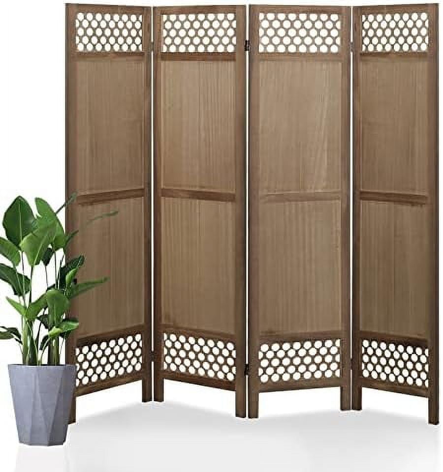 YPZBBOOM 4 Panel Louver Room Divider 5.6ft Tall Wood Partition Room