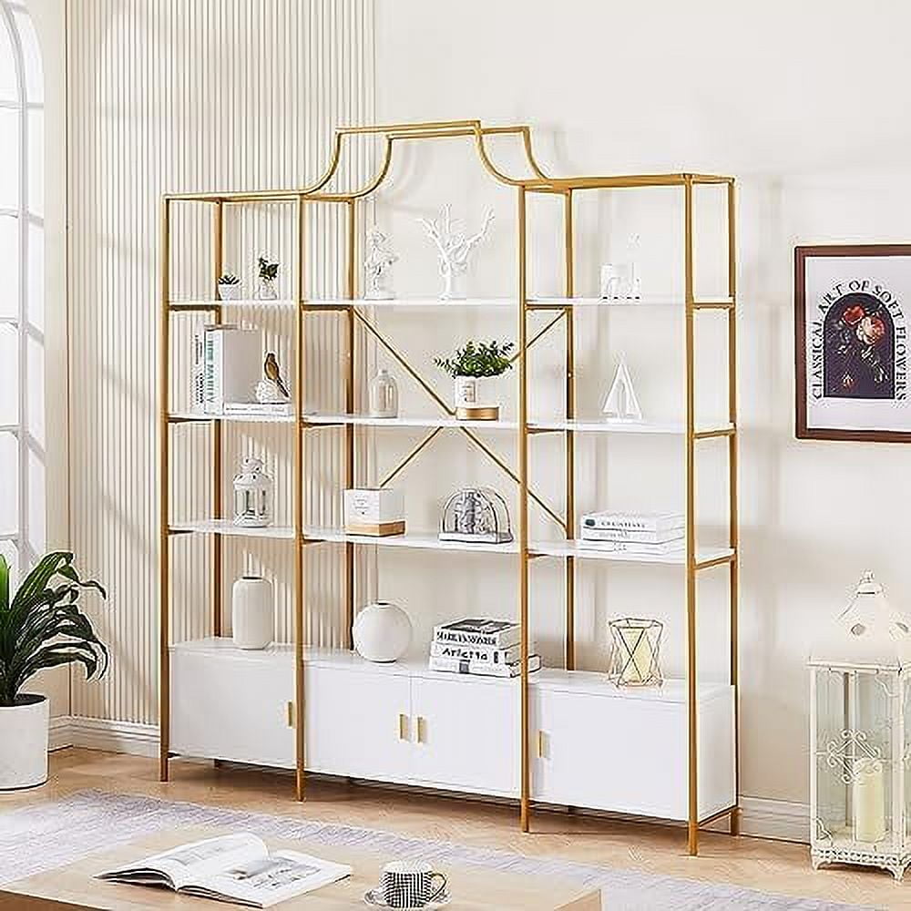 YPZBBOOM 4 Tiers Bookcase Home Office Bookshelf with Freestanding with X Gold Frame