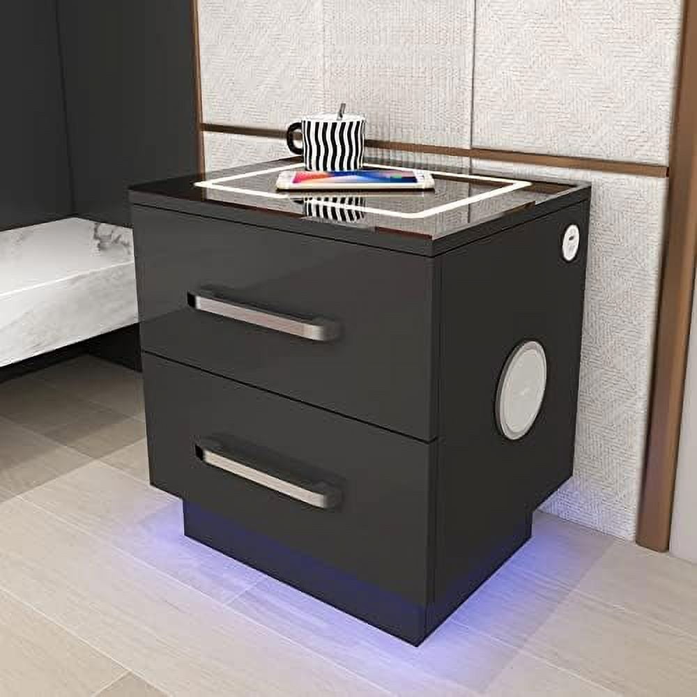 YPZBBOOM Black Nightstand with Charging Station Floating Nightstand