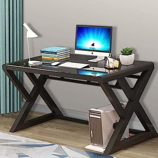  Computer Desk & Gaming Desk, Home Office Desks 55.1 Inch-  Modern Simple Writing Study Glass Computer Desk Home Office Desks  Space-Saving Multipurpose Workstation with Metal Frame : Home & Kitchen
