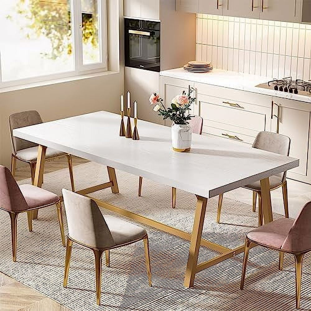 HOMCOM 70.9" Industrial Dining Table For 8 - Rustic Brown Rectangular Kitchen Table With Steel Legs