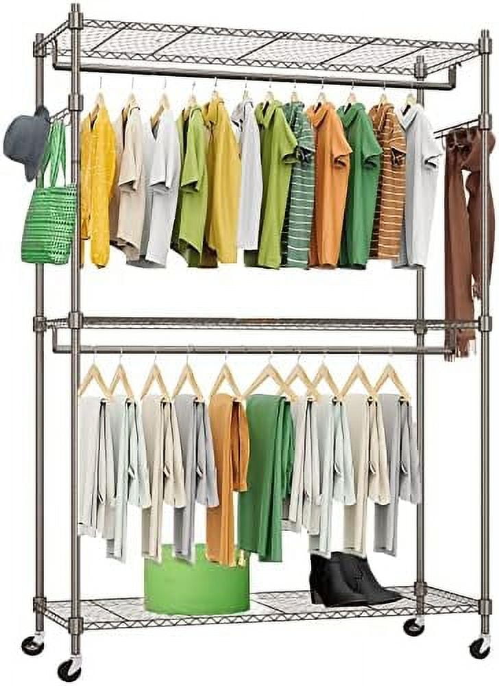YPZBBOOM Heavy Duty Rolling Garment Rack 3 Tier Wire Shelving Clothes