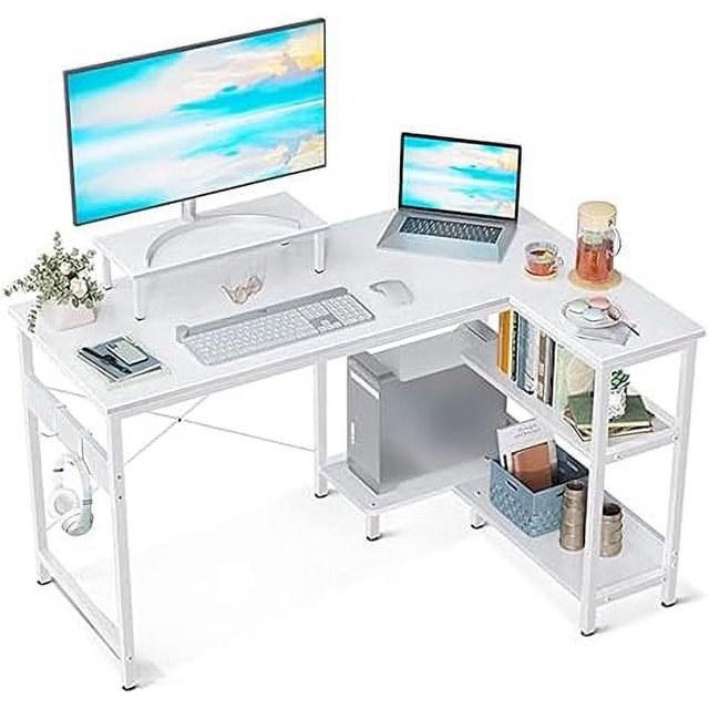 YPZBBOOM L Shaped Computer Desk with Shelves 47 inch LShaped Corner