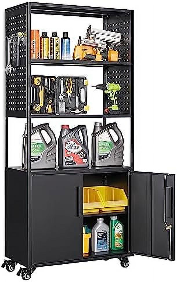 YPZBBOOM Metal Garage Shelves with Pegboard and Lock 5Tier Bookcase