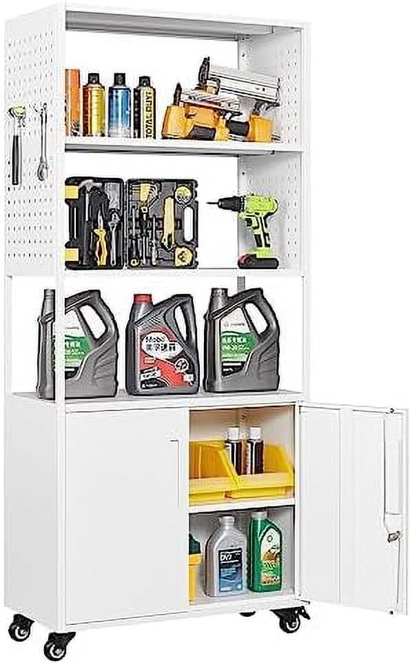 YPZBBOOM Metal Garage Shelves with Pegboard and Lock 5Tier Bookcase