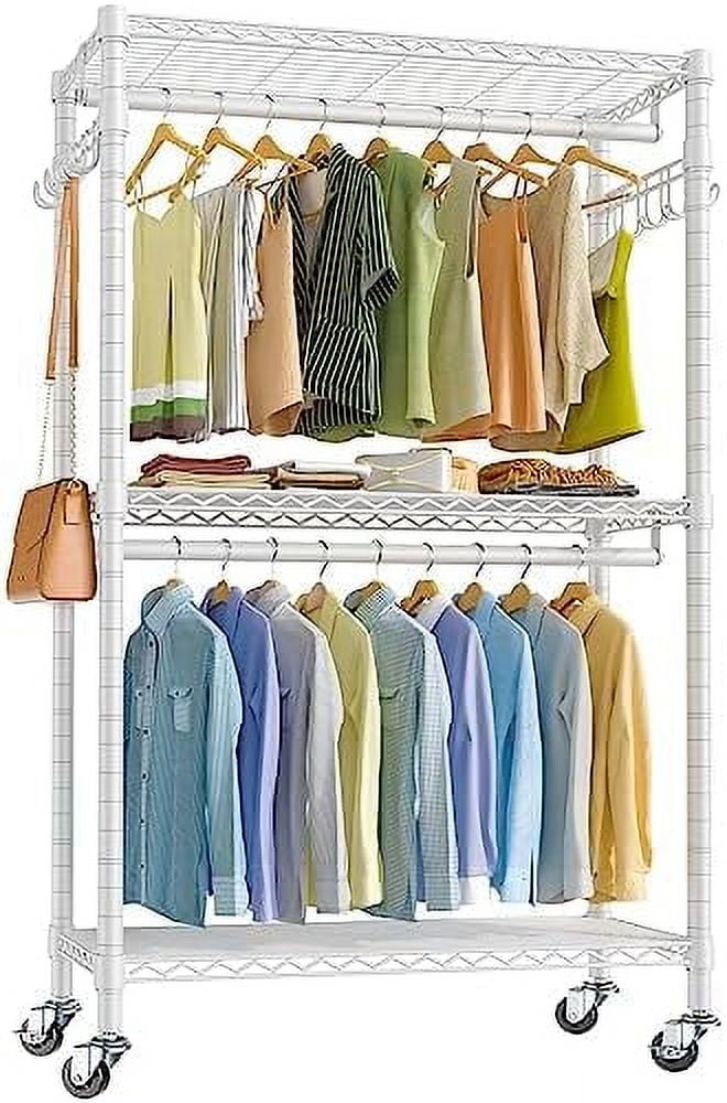 YPZBBOOM V12 Rolling Garment Rack 3 Tiers Adjustable Wire Shelving