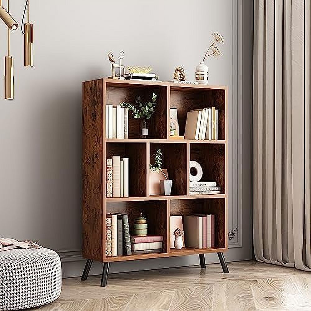 YPZBBOOM White 7 Cube Bookshelf 3 Tier MidCentury Modern Bookcase
