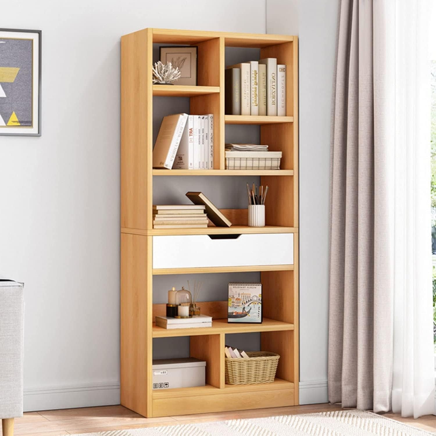 YPZBBOOM Wooden Tall Bookcase Bookshelf Large Bookcase Organizer with