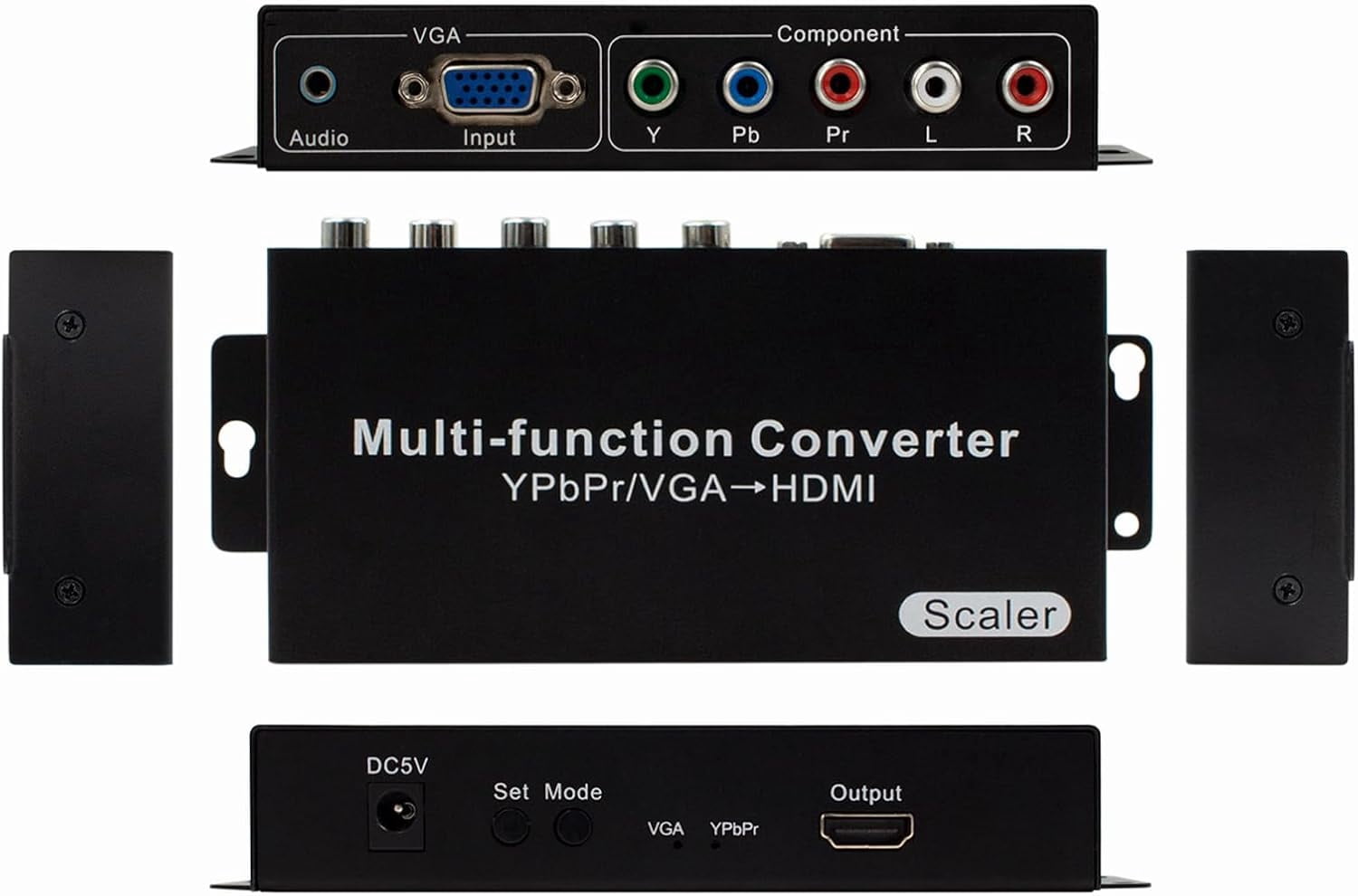 YPbPr/VGA to HDMI Converter with Audio, 5 RCA Component/VGA to HDMI Adapter, Supports 1080P Scaler, Compatible with PC, Laptop, DVD, PSP, Xbox to HDMI Monitor/Projector