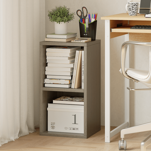 YQ JENMW 2-Tier Bookcase,Narrow Bookshelf Storage Organizer for Small Spaces,Bedroom,Office,Light gray