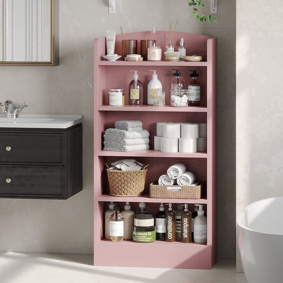 YQ JENMW 5-Tier Narrow Bookcase,Tall Bookshelf Storage Organizer,Open Display Shelf for Living Room,Bedroom,Home Office,Pink