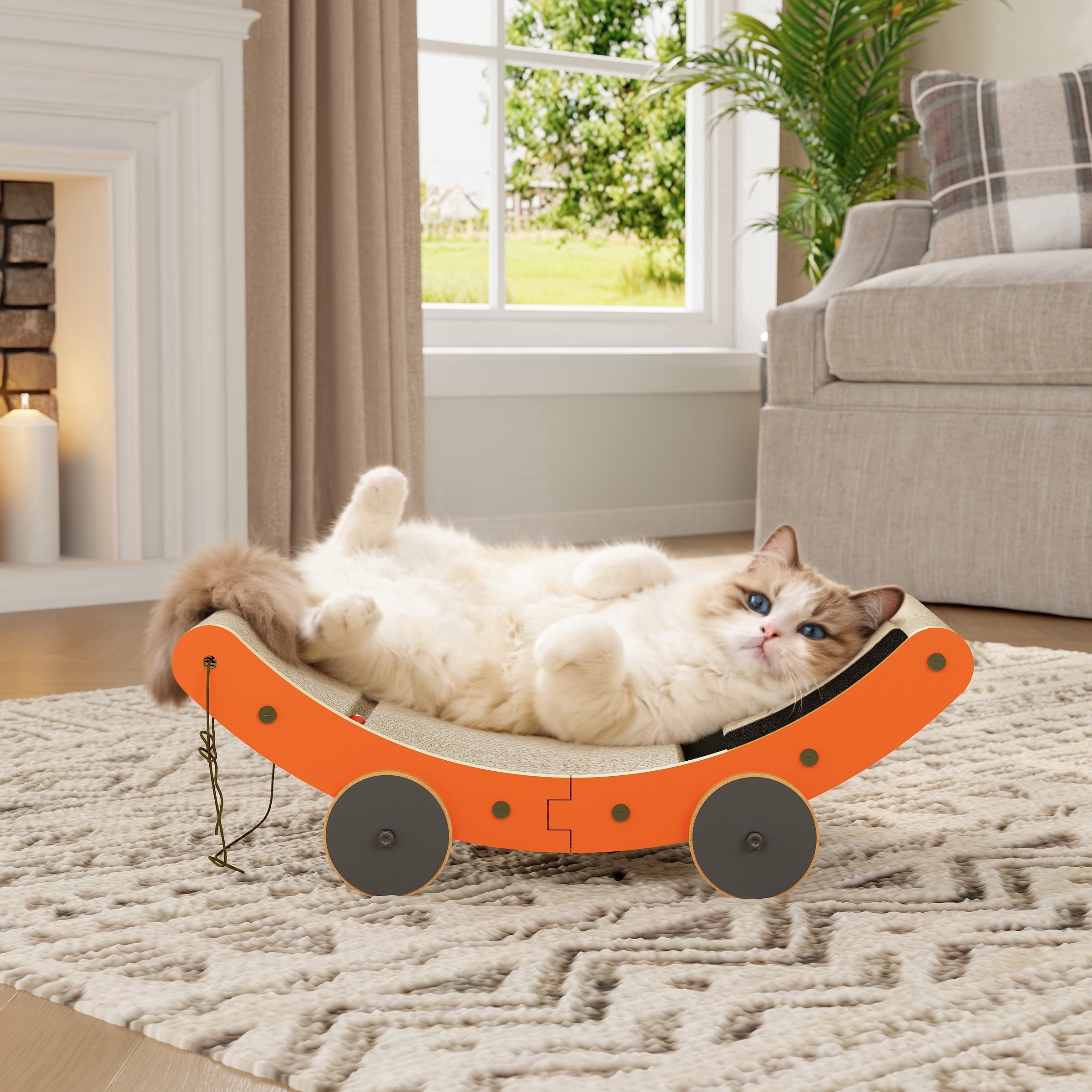 Cat Rim Board YQ JENMW Cat Roadster Scratching Board, Corrugated with Rolling Wheel ...