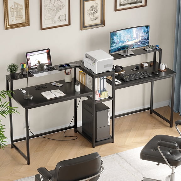 YQ JENMW Dual-Level Computer Desk with Monitor Stand and CPU Storage | Ergonomic Home Office Workstation for Adults