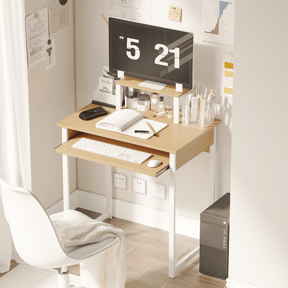 YQ JENMW Home Office Computer Desk with Monitor Stand and Keyboard Tray, Modern Simple Writing Desk with Sturdy Metal Frame