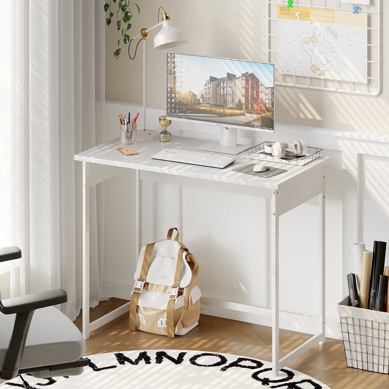 YQ JENMW Minimalist Metal - Frame Computer Desk with Smooth Tabletop ...