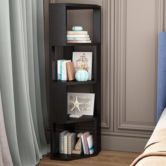 YQ JENMW Multi-Tier Corner Shelf Unit, Wooden Vertical Storage Rack, Space Saving Open Display Stand for Living Room Bedroom Adult Home Organization