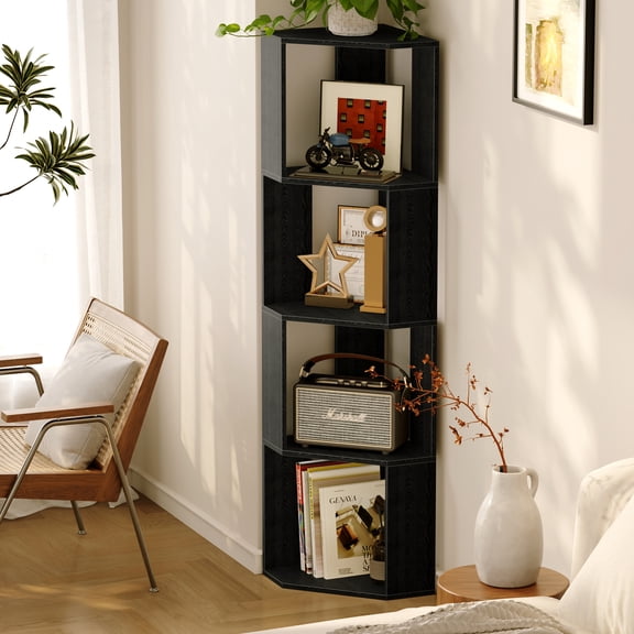 YQ JENMW 4-Tier Corner Shelf Bookcase,Multipurpose Corner Display Rack,Space Saving Open Display Stand for Living Room Bedroom Home Organization