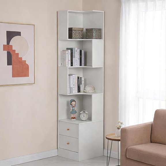 YQ JENMW Narrow Freestanding Multi-Tier Storage Shelf with Cabinet Door,Open Cubby Hidden Organizer for Living Room,Kitchen,Laundry Room