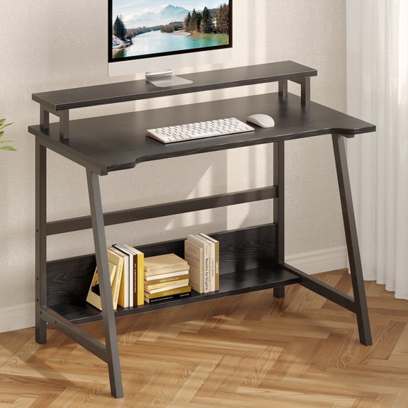 YQ JENMW Rustic Industrial Computer Desk for Adults, Sturdy Metal Frame Home Office Writing Table with Storage Shelf, Modern Study Desk for Workstation