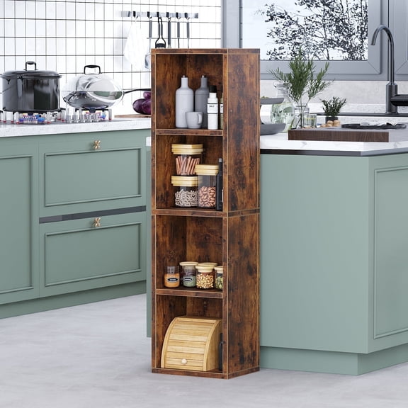 YQ JENMW 4-Tier Storage Shelf,Freestanding Narrow Organizer for Kitchen,Bathroom,Bedroom,Brown