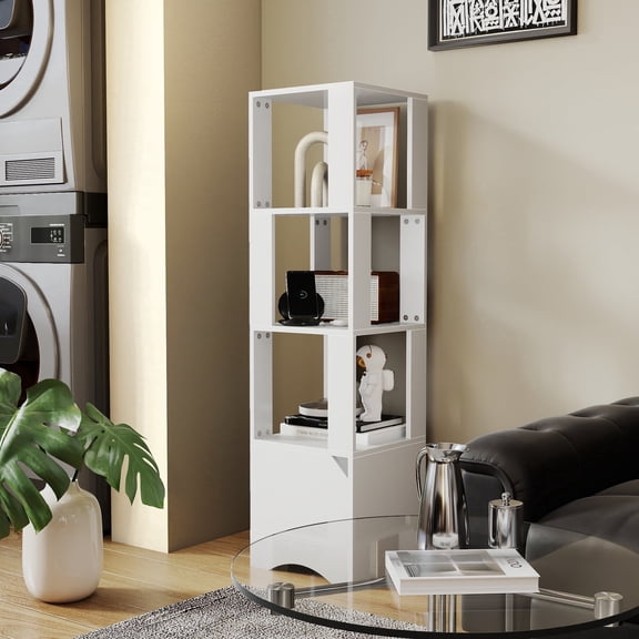 YQ JENMW Tall Narrow Storage Tower with Enclosed Bottom Cabinet, Modern Vertical Bookshelf Open Display Rack, Space Saving Organizer Unit for Living Room Bathroom Adult Home Décor