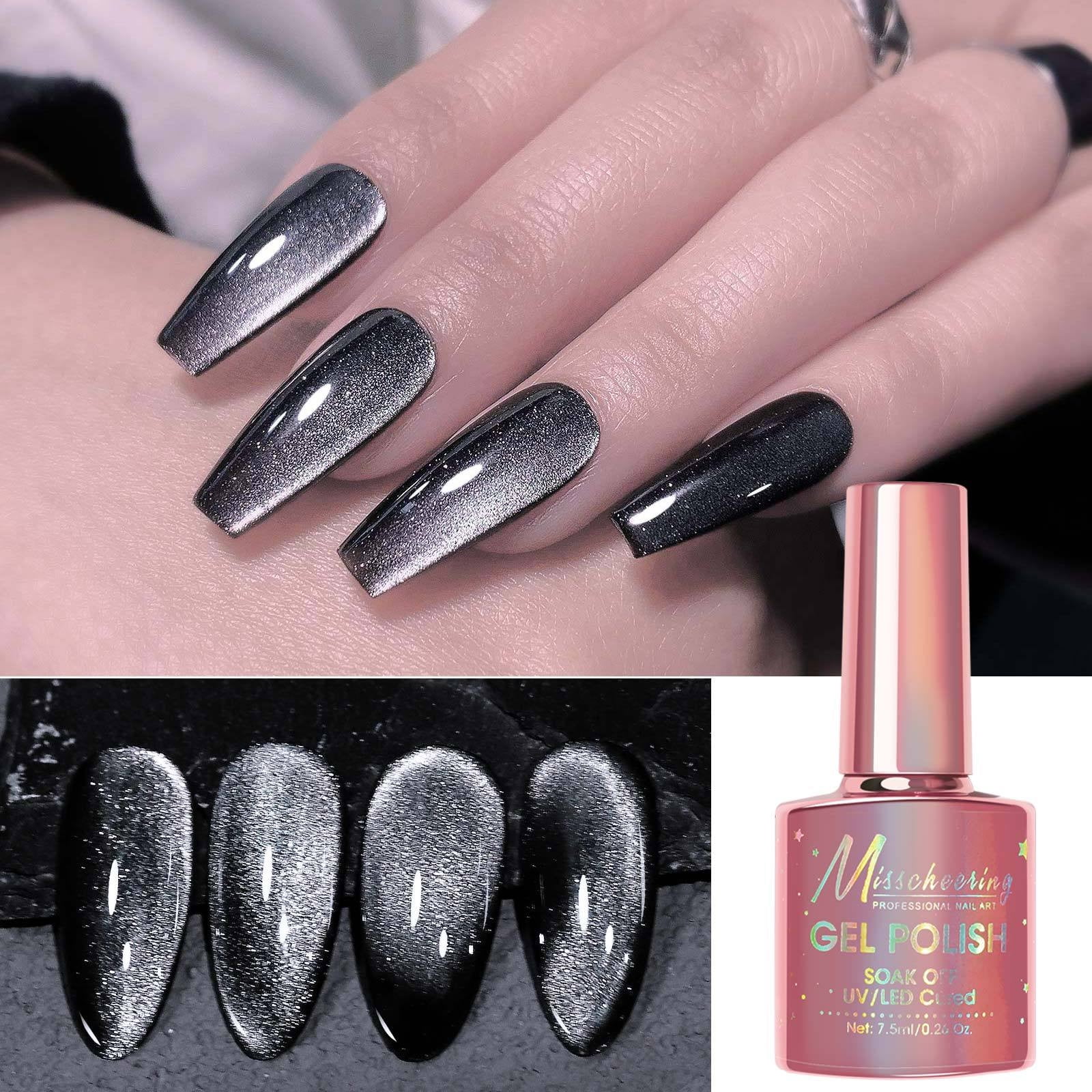 YQHZZPH Extremely Dark Crystal Cat's Eye Flickering Dark Female Celestial Nail Polish,7.5ml On