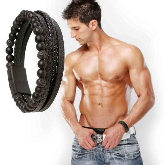 YQHZZPH Natural Volcanic Stone Eye Beaded Bracelet Health Bracelet Shaping Physiotherapy Bracelet Cowhide Rope Agate Bracelet