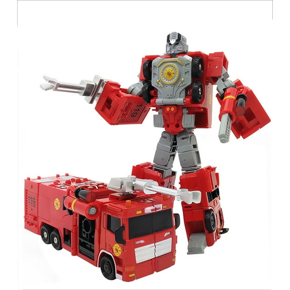 YQLADB Deformation Alloy 5-in-1 Combiners Transformation Robot Action Figure Diecast Model Flaming Fire Robots Manual Assemble Gift Collectible Ornaments Statue (308LC-4 Fire Engine)