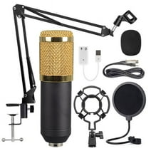 YQSDG BM800 Condenser Studio Microphone Kits, 30 to 20,000 Hz Mic, 2.5 meters Cable, with Adjustable Mic Stand, USB Sound Adapter, Metal Shock Mount, Windscreen
