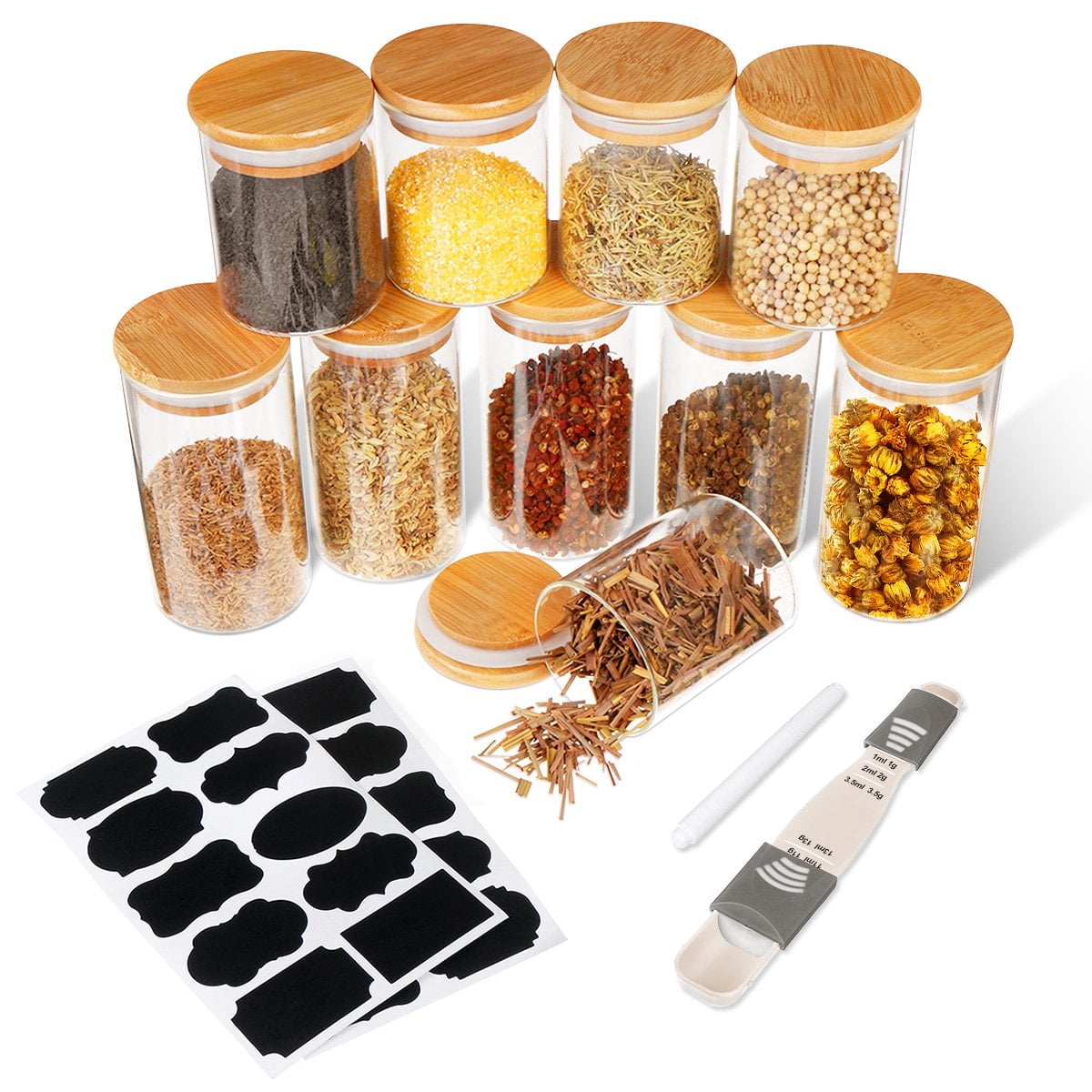YQSDG Glass Airtight Food Storage Canister with Measuring Spoon, Set of 10