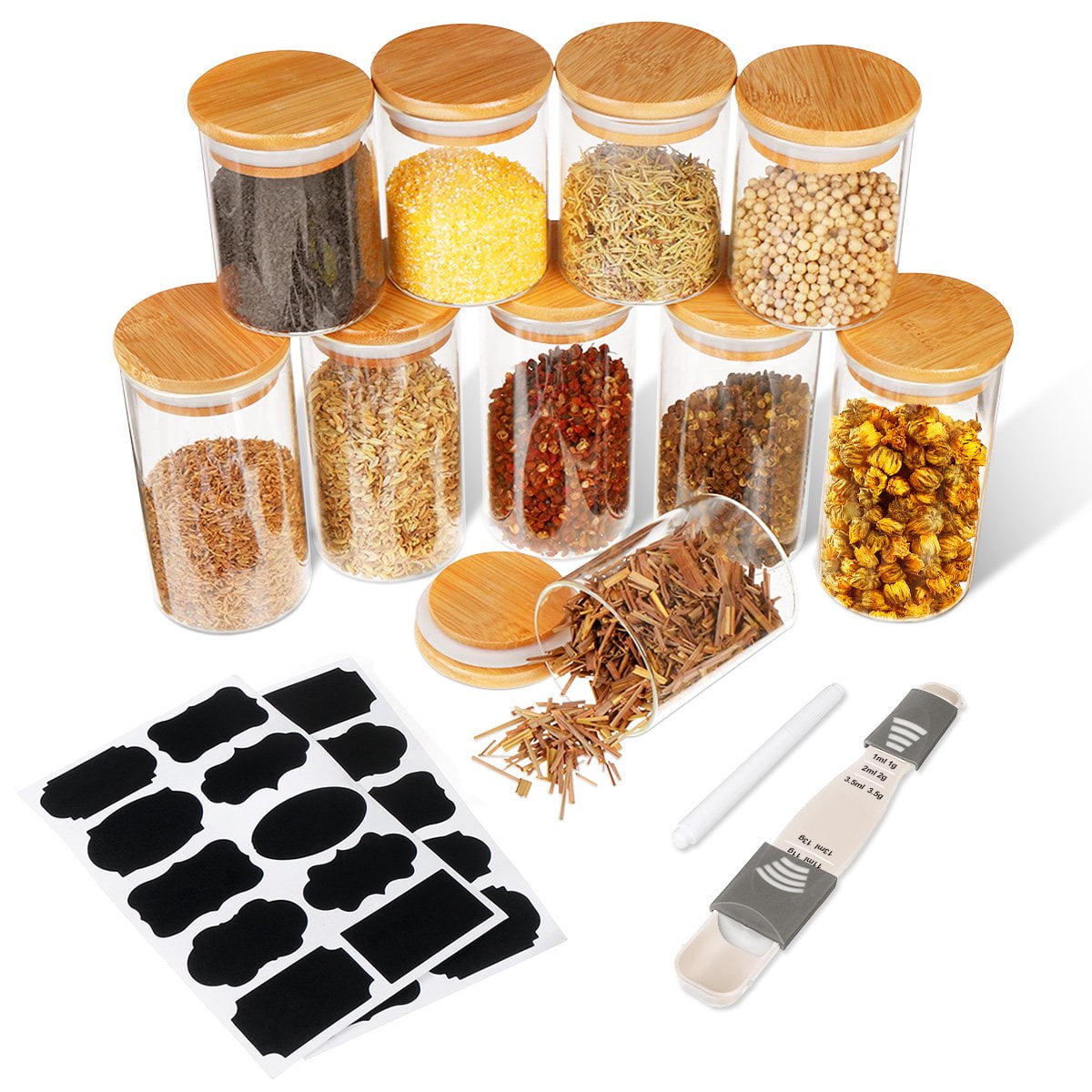 YQSDG Glass Airtight Food Storage Canister with Measuring Spoon, Set of 10