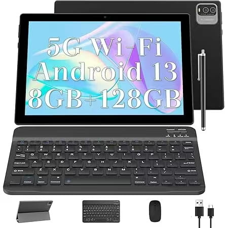 YQSavior (2024) 10.1 in 2-in-1 Tablet, 128GB, Android 13, Wi-Fi, Bluetooth, Black