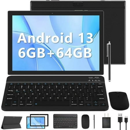 YQSavior YQ10SGOLD 10.1 Inch 2 in 1 6GB RAM+64GB ROM Android 13 Tablet with Keyboard Case, Black