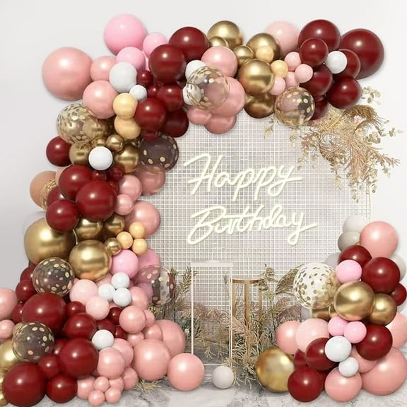 YQWIN 115 Pcs Burgundy Balloon Garland Arch Kit Burgundy Pink Rose Gold Balloons Metallic Maroon Gold Pink Balloons for Birthday Valentines Day Bridal Shower Wedding Engagement Party Decorations