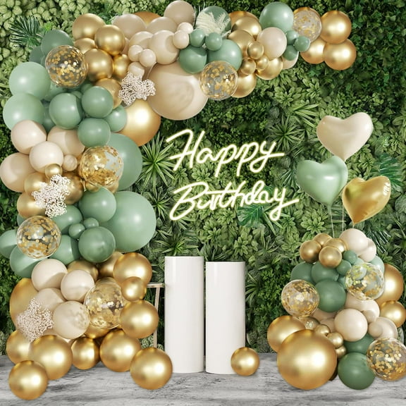 YQWIN 160Pcs Sage Green White Balloon Garland Arch Kit Olive Green White Sand Gold Confetti Balloons Heart Foil Balloons for Baby Shower Birthday Wedding Engagement Gender Reveal Party Decorations